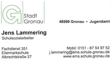 The business card of Jens Lammering.