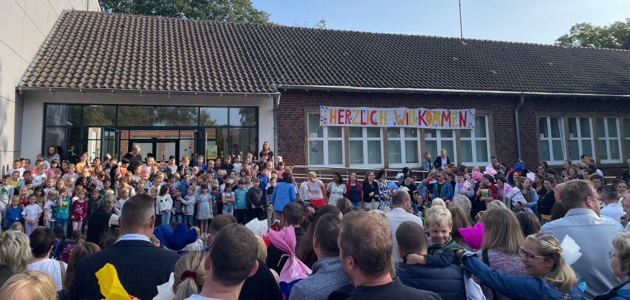 Enrollment ceremony in the schoolyard