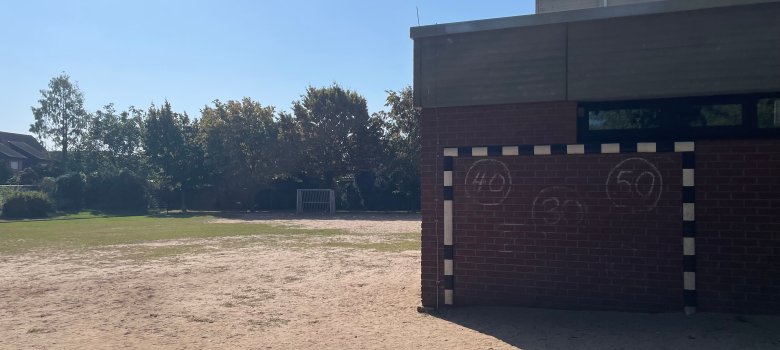 Het voetbalveld en een doelwand.